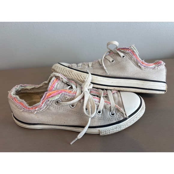 Converse Other - Girls Converse Chuck Taylor All Star Low‎ Top Frayed Edge Multi Color Shoes 3